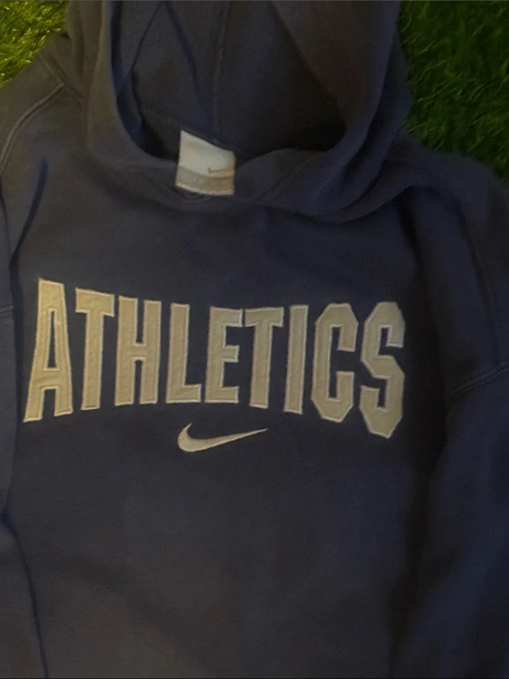 Vintage Nike Navy Blue Athletics Hoodie Kids XL